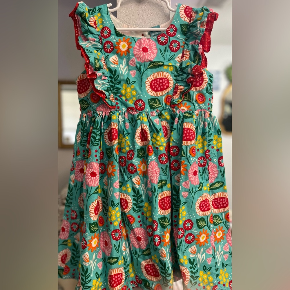 Colorful Floral Kids Dress with Ruffle Sleeves